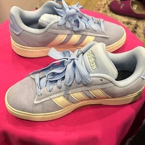 Adidas Women's Pastel Blue and Cream Sneakers